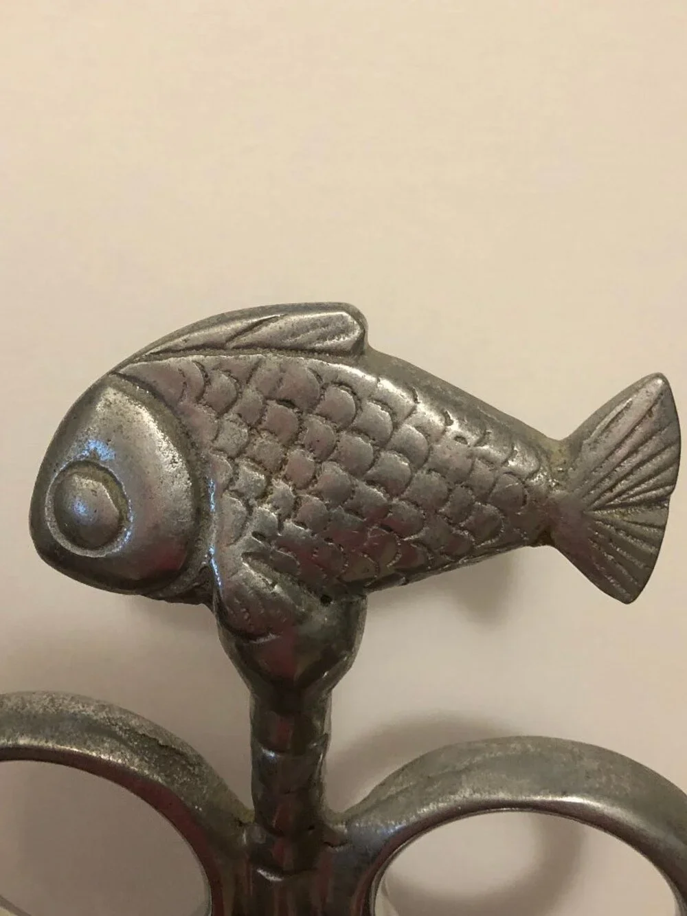 Pewter & Aluminum Fish Topped Countertop Towel Holder